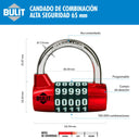 Candado de Aleación Bulit 10.000 Combinaciones 65mm Rojo - CRAFTERS